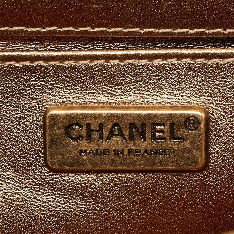 Pre Owned Chanel Metallic Gold Python and Leather Medium Boy Flap Bag