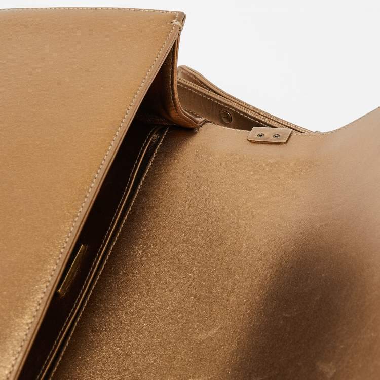 Pre Owned Chanel Metallic Gold Python and Leather Medium Boy Flap Bag