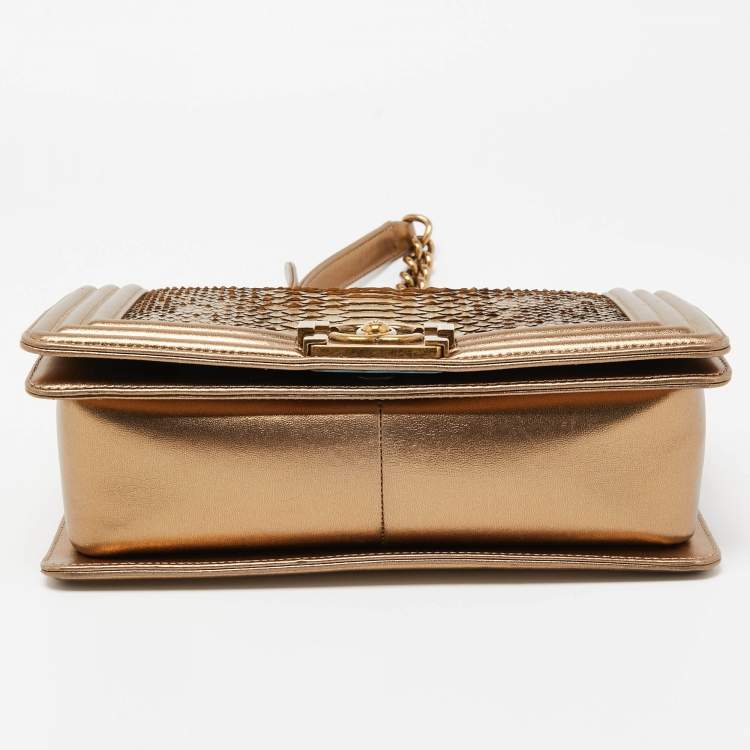 Pre Owned Chanel Metallic Gold Python and Leather Medium Boy Flap Bag