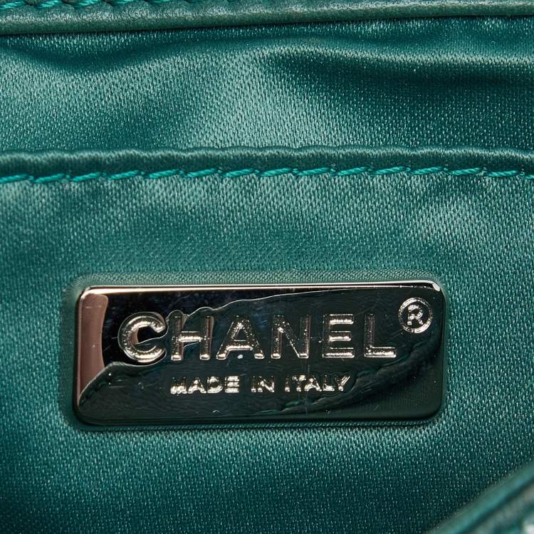Pre Owned Chanel Green Sequins and Satin Mini Square Classic Flap Bag