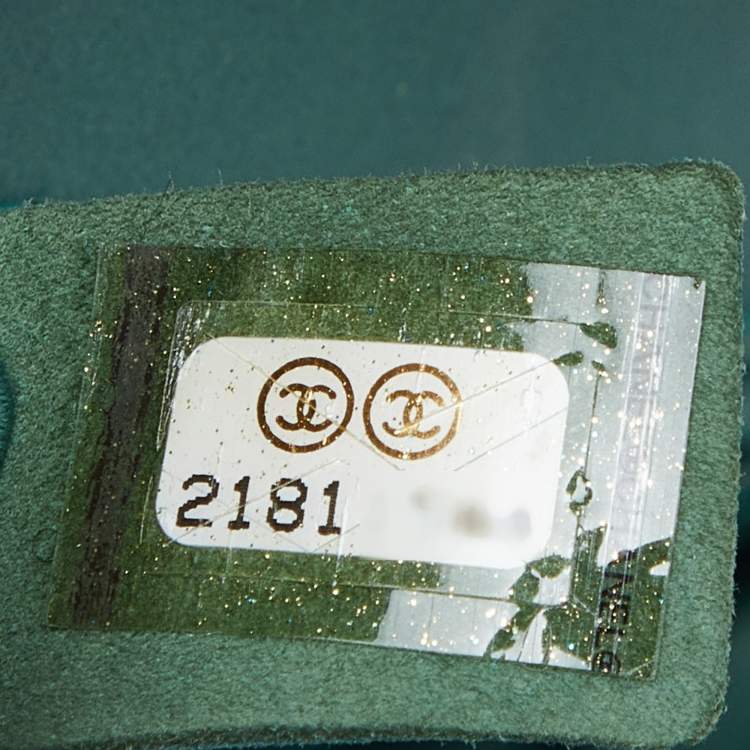 Pre Owned Chanel Green Sequins and Satin Mini Square Classic Flap Bag