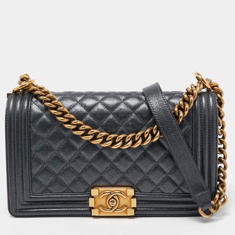 Chanel boy outlet bag grey gold