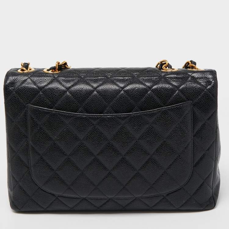 Pre Owned Chanel Black Quilted Caviar Leather Maxi Single Flap Bag