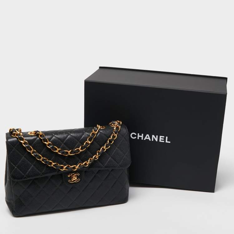 Pre Owned Chanel Black Quilted Caviar Leather Maxi Single Flap Bag