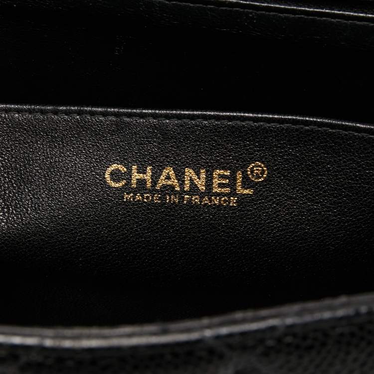 Pre Owned Chanel Black Quilted Caviar Leather Maxi Single Flap Bag