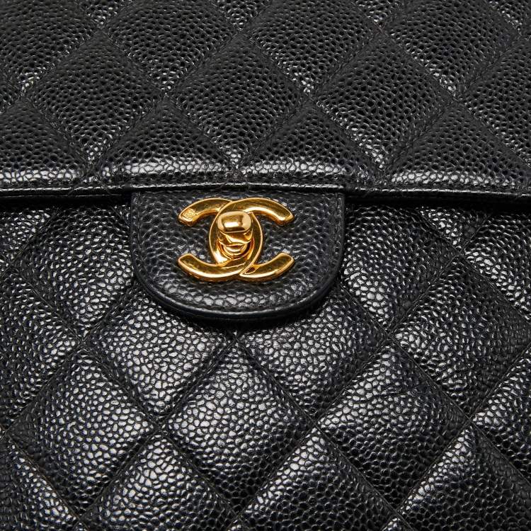 Pre Owned Chanel Black Quilted Caviar Leather Maxi Single Flap Bag