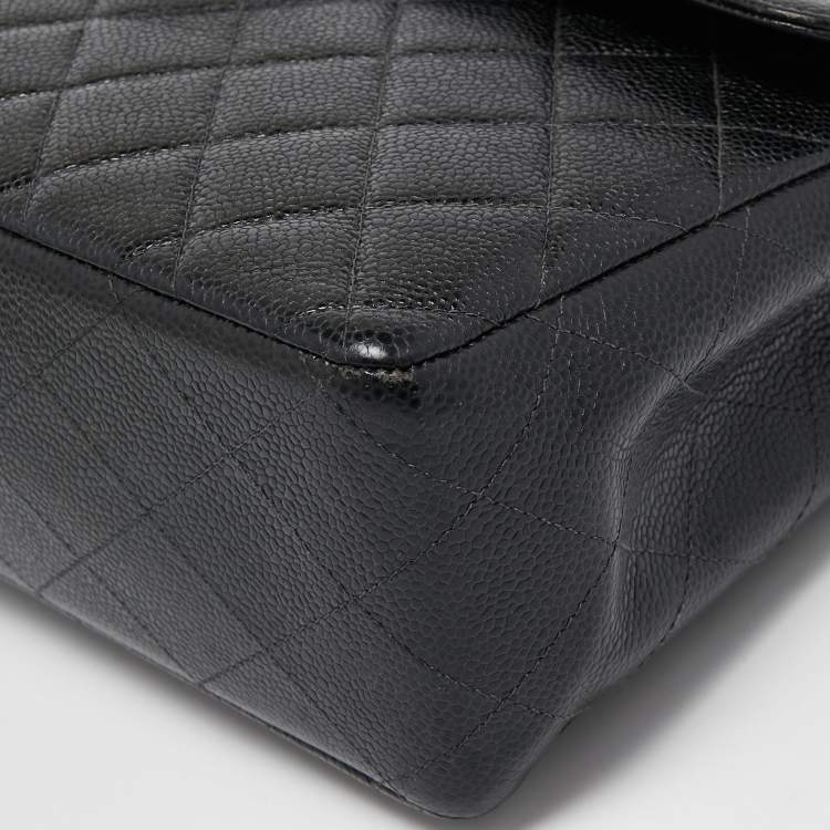 Pre Owned Chanel Black Quilted Caviar Leather Maxi Single Flap Bag