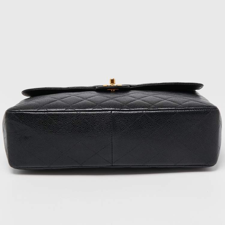 Pre Owned Chanel Black Quilted Caviar Leather Maxi Single Flap Bag