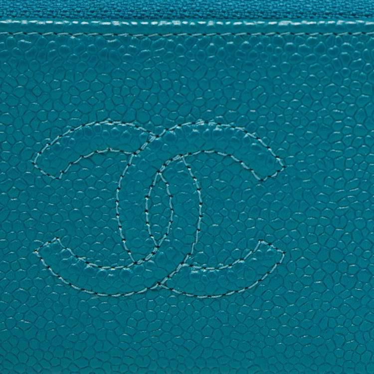 مملوكة مسبقًا Chanel Teal Blue Caviar Leather CC Zip Coin Purse