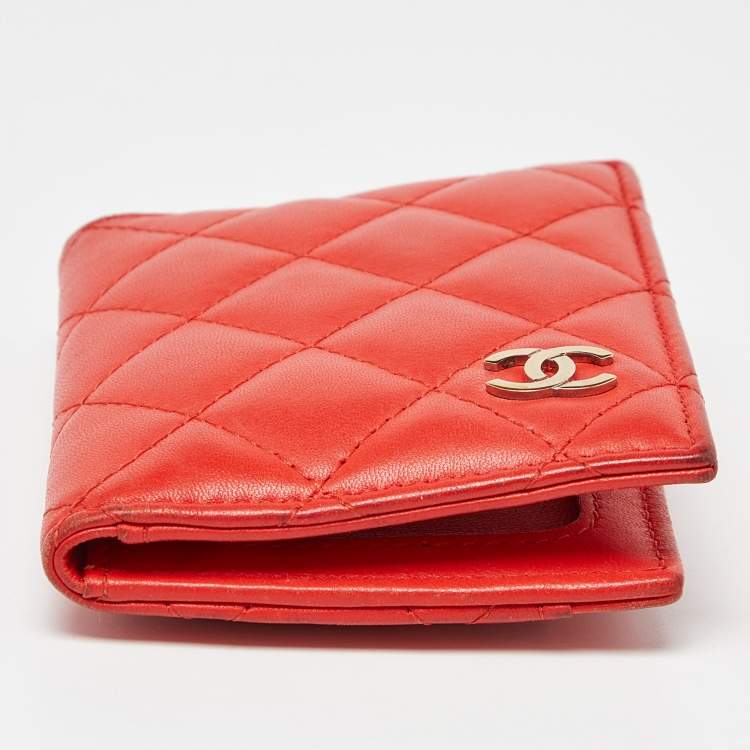Pre Owned Chanel Orange Quilted Leather CC Logo Card Case