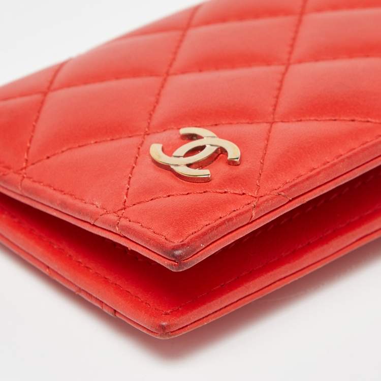 Pre Owned Chanel Orange Quilted Leather CC Logo Card Case