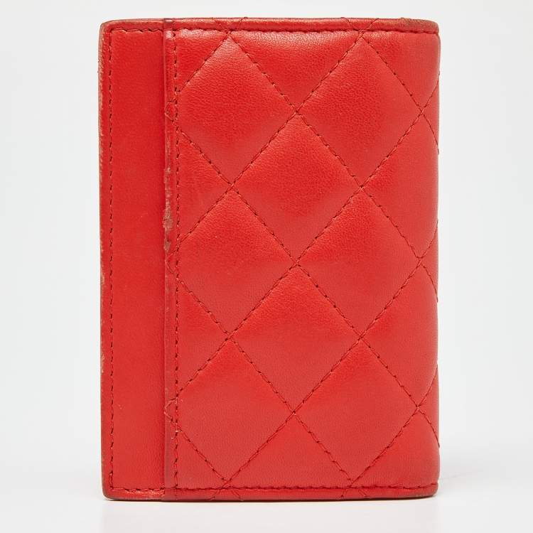 Pre Owned Chanel Orange Quilted Leather CC Logo Card Case