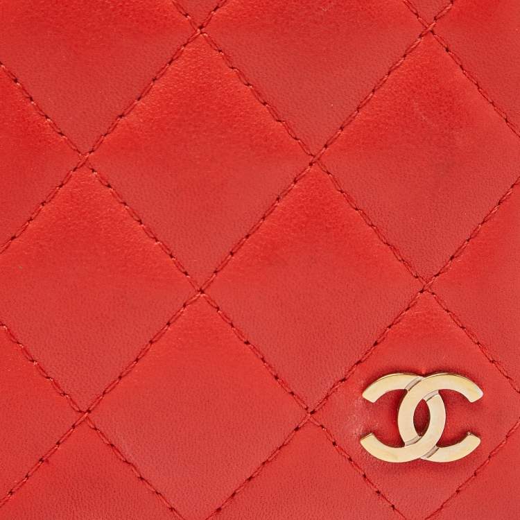 Pre Owned Chanel Orange Quilted Leather CC Logo Card Case
