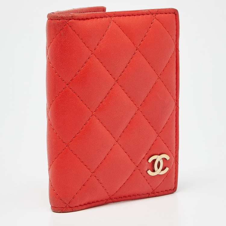 Pre Owned Chanel Orange Quilted Leather CC Logo Card Case