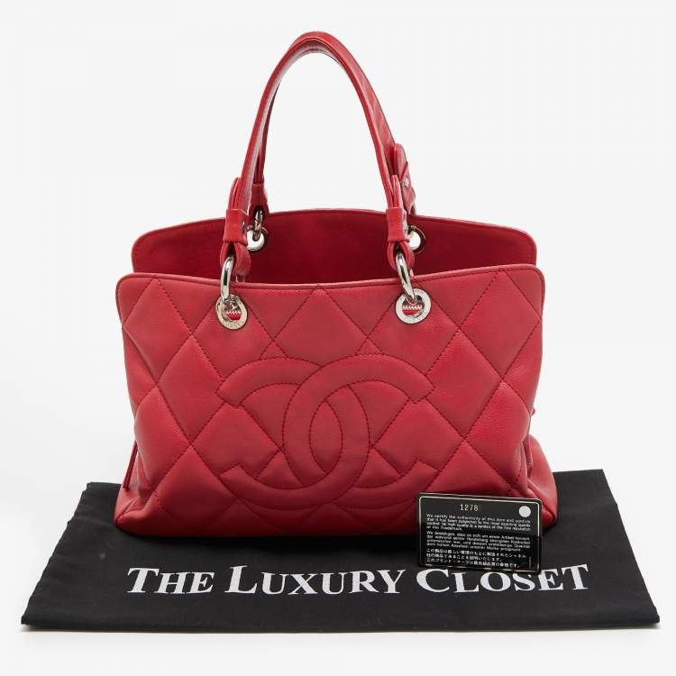 Pre Owned Chanel Pink Quilted Caviar Leather CC Timeless Soft Shopper Tote