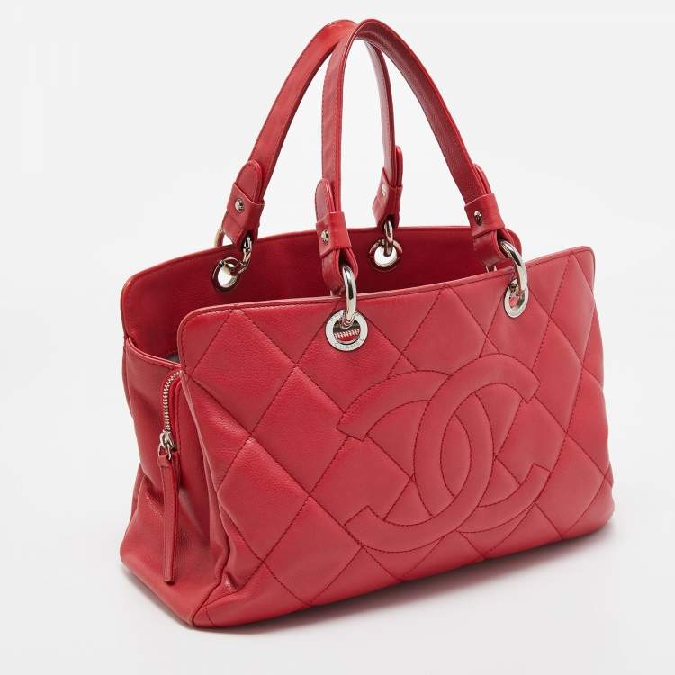Pre Owned Chanel Pink Quilted Caviar Leather CC Timeless Soft Shopper Tote