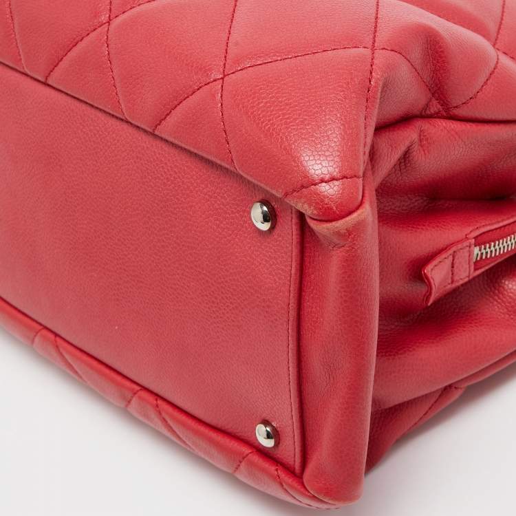 Pre Owned Chanel Pink Quilted Caviar Leather CC Timeless Soft Shopper Tote
