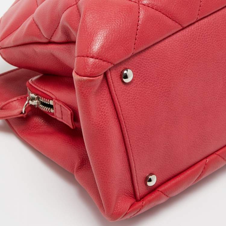 Pre Owned Chanel Pink Quilted Caviar Leather CC Timeless Soft Shopper Tote