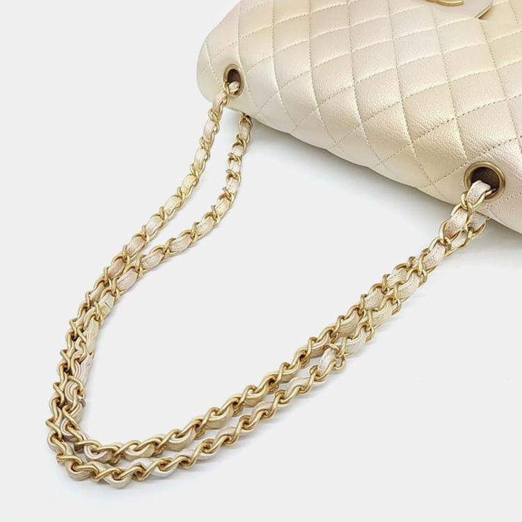 Pre Owned Chanel Gold Leather Classic Double Flap Medium Bag