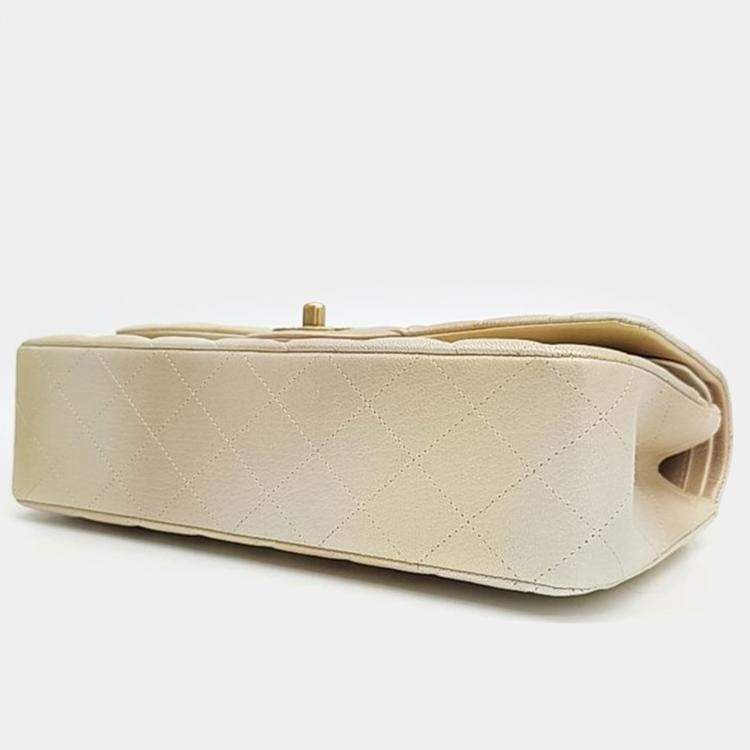 Pre Owned Chanel Gold Leather Classic Double Flap Medium Bag