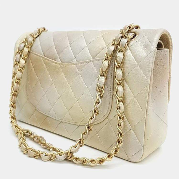 Pre Owned Chanel Gold Leather Classic Double Flap Medium Bag