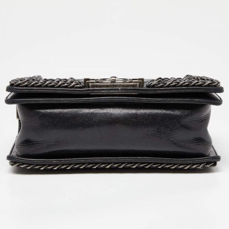 Pre Owned Chanel Black Quilted Leather Small Boy Chained Flap Bag