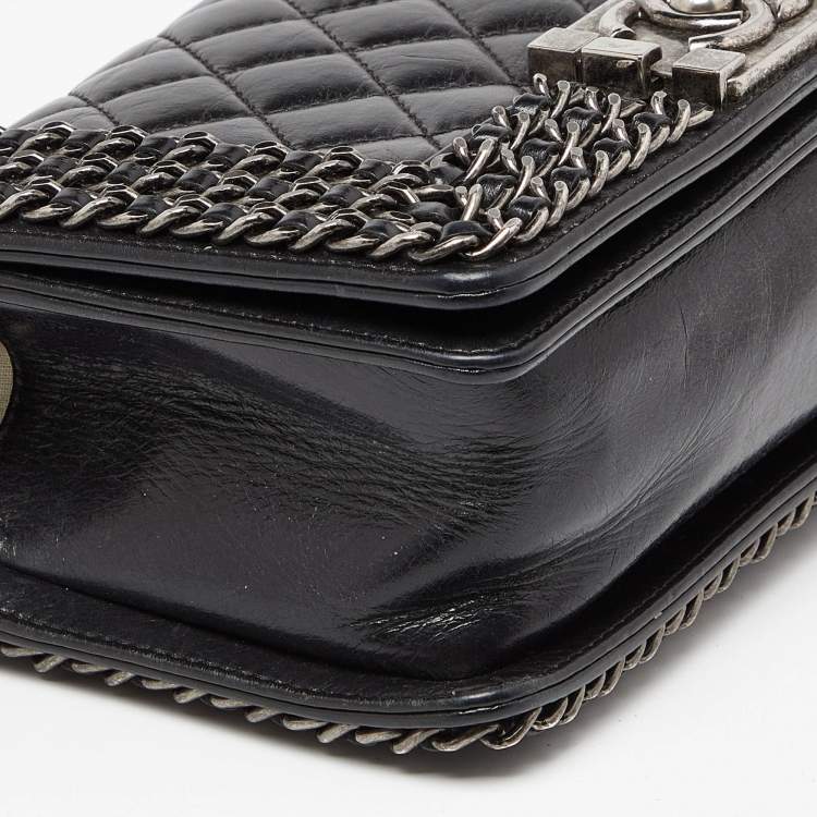 Pre Owned Chanel Black Quilted Leather Small Boy Chained Flap Bag