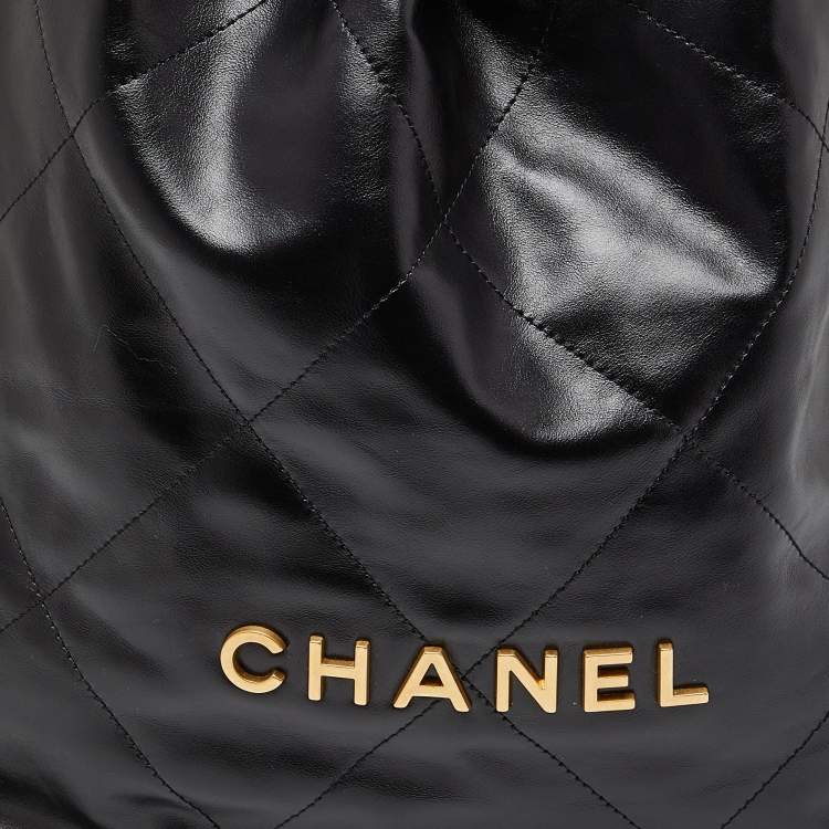 Pre Owned Chanel Black Shiny Quilted Leather 22 Backpack