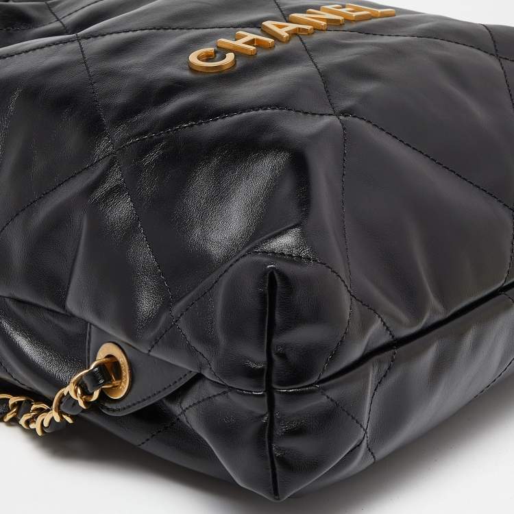 Pre Owned Chanel Black Shiny Quilted Leather 22 Backpack