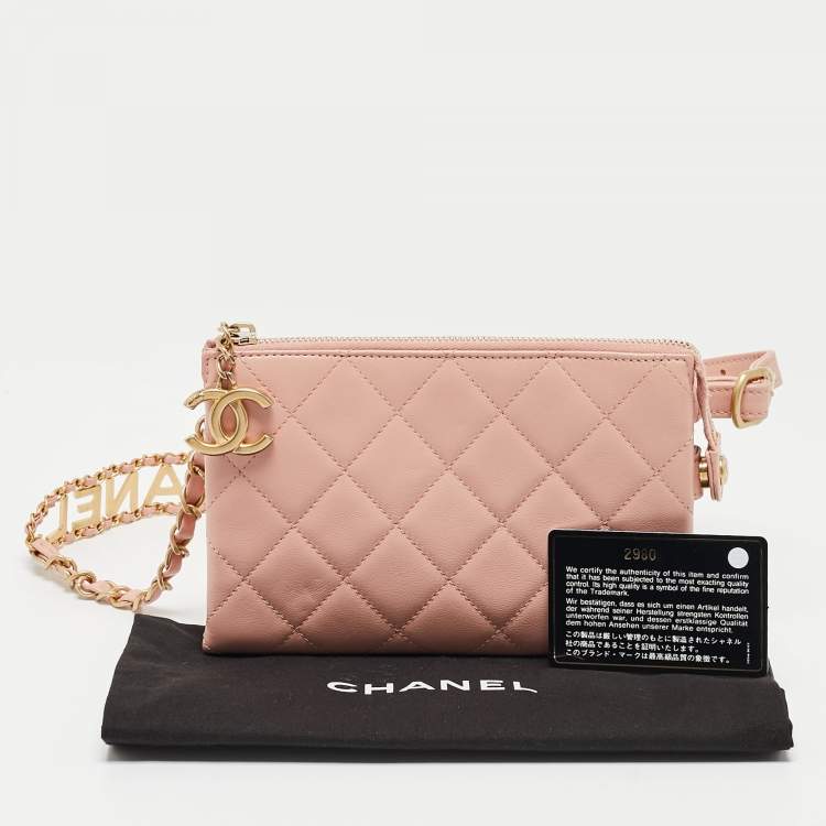 Pre Owned Chanel Light Pink Quilted Leather Logo Strap Belt Bag