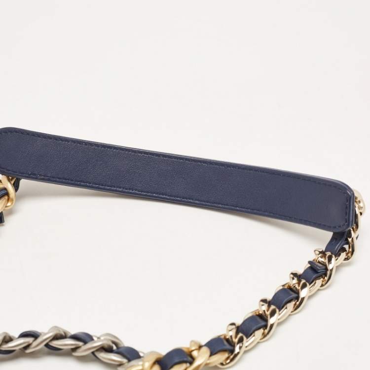 Pre Owned Chanel Blue Quilted Denim Medium 19 Flap Bag