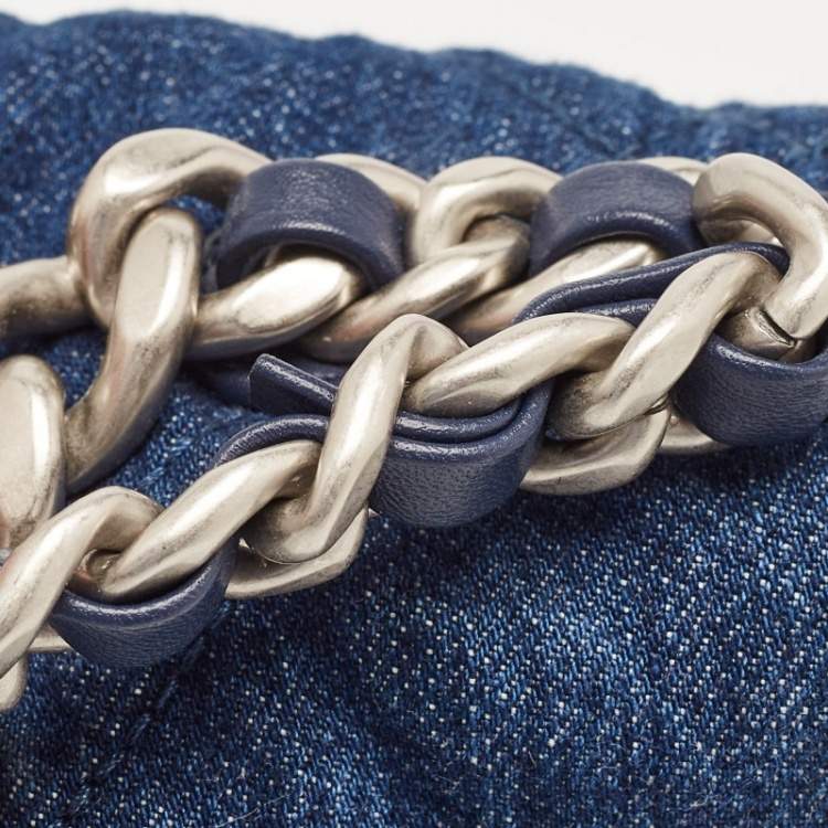 Pre Owned Chanel Blue Quilted Denim Medium 19 Flap Bag