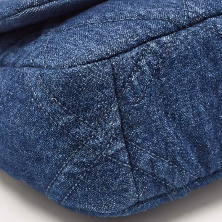 Pre Owned Chanel Blue Quilted Denim Medium 19 Flap Bag