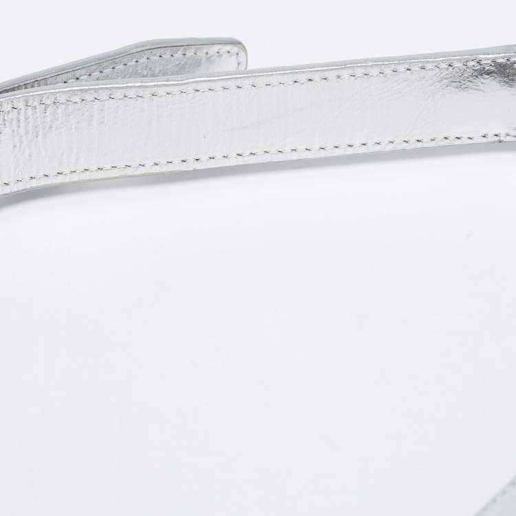 Pre Owned Chanel Silver Quilted Leather North South Boy Flap Bag