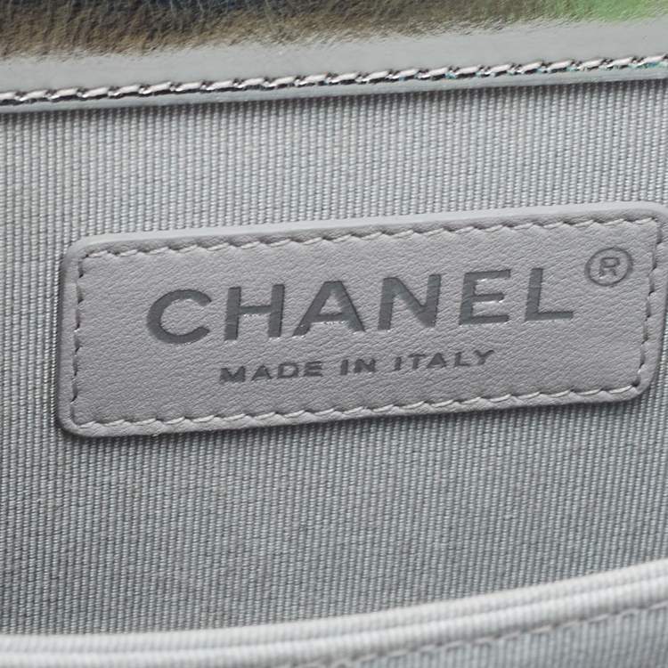 Pre Owned Chanel Silver Quilted Leather North South Boy Flap Bag