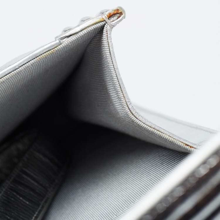 Pre Owned Chanel Silver Quilted Leather North South Boy Flap Bag