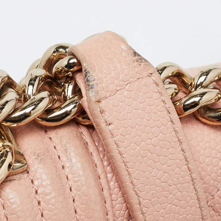 Pre Owned Chanel Pink Quilted Caviar Leather Small Boy Flap Bag