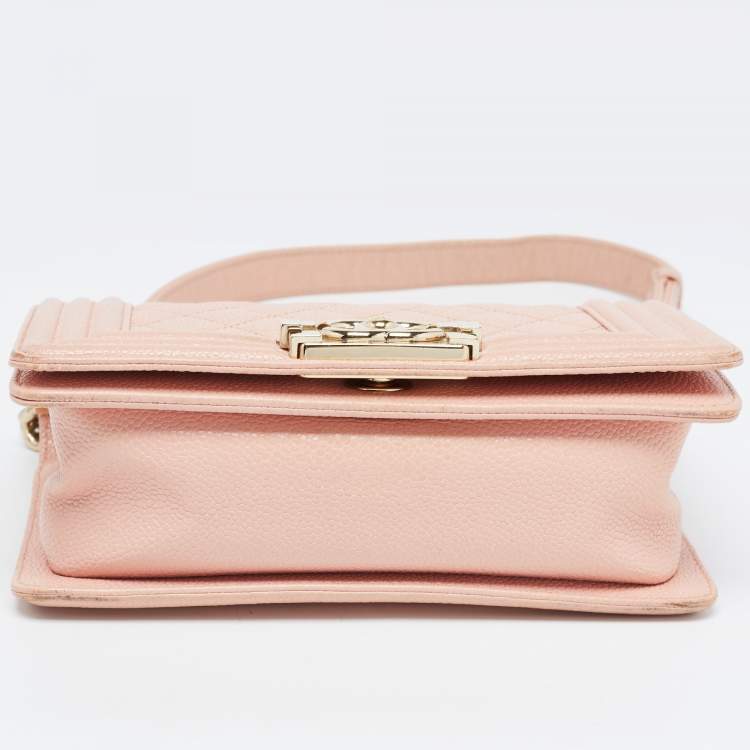Pre Owned Chanel Pink Quilted Caviar Leather Small Boy Flap Bag