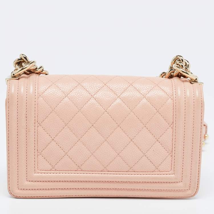 Pre Owned Chanel Pink Quilted Caviar Leather Small Boy Flap Bag