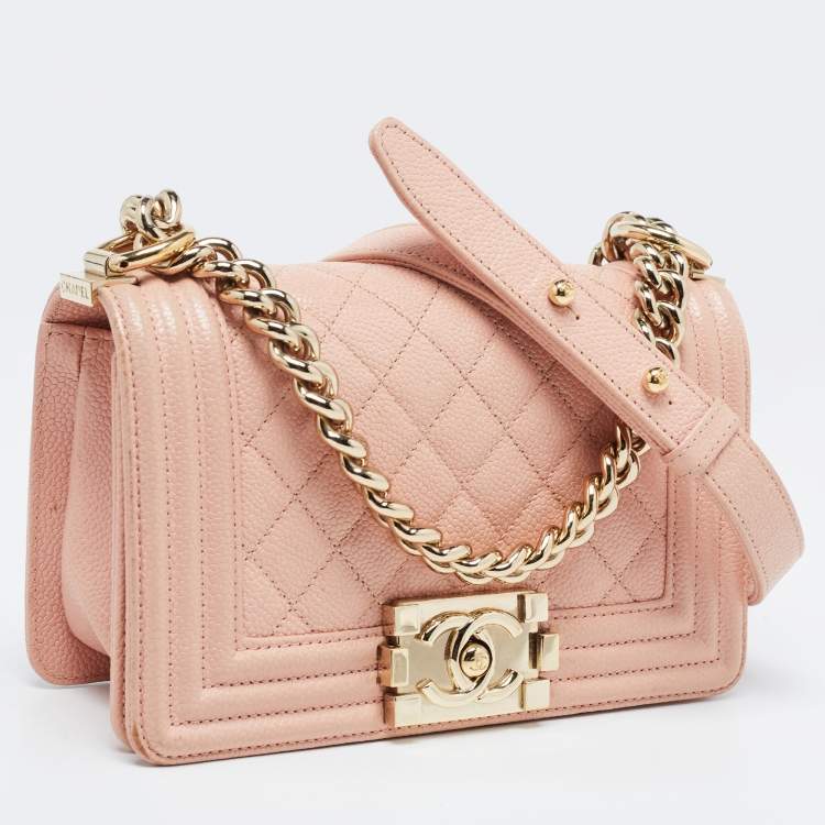 Pre Owned Chanel Pink Quilted Caviar Leather Small Boy Flap Bag