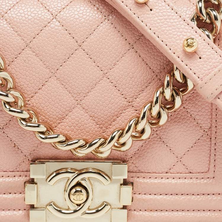 Pre Owned Chanel Pink Quilted Caviar Leather Small Boy Flap Bag
