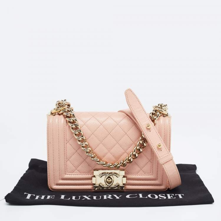 Pre Owned Chanel Pink Quilted Caviar Leather Small Boy Flap Bag