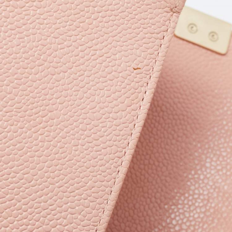 Pre Owned Chanel Pink Quilted Caviar Leather Small Boy Flap Bag