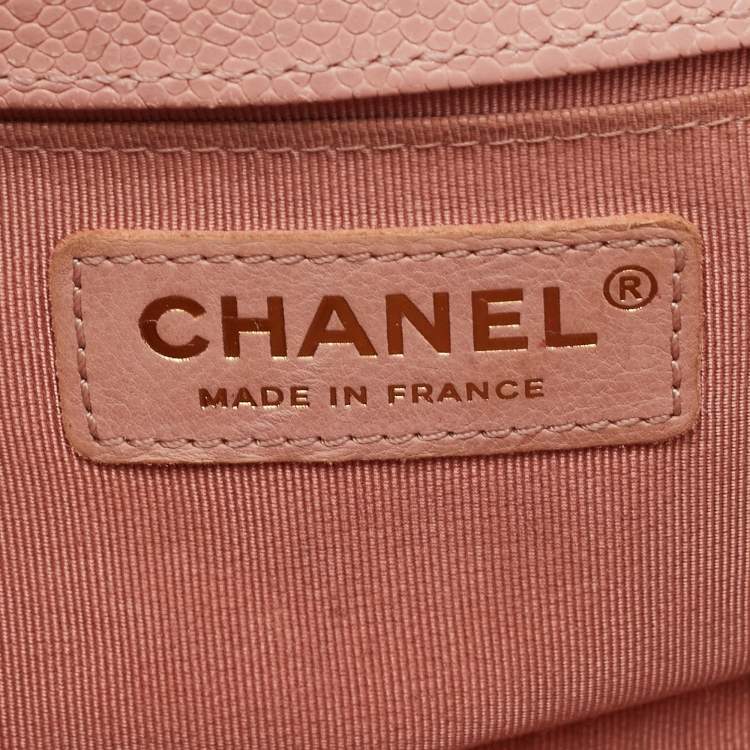 Pre Owned Chanel Pink Quilted Caviar Leather Small Boy Flap Bag