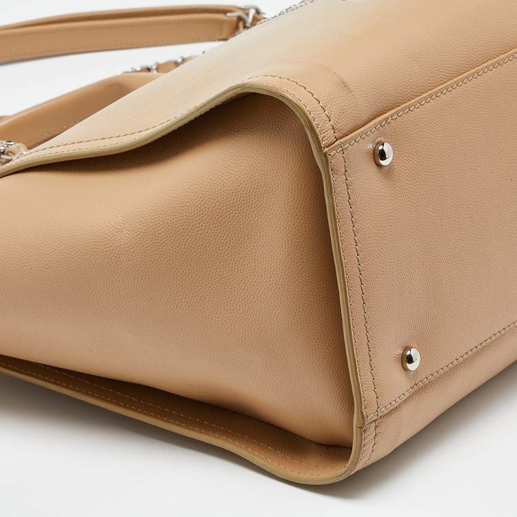 Pre Owned Chanel Beige Caviar Leather Medium Studded Logo Deauville Tote 