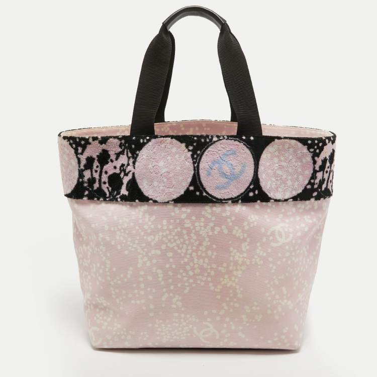 Pre Owned Chanel Pink/ Black Terry Cloth Canvas Tote 
