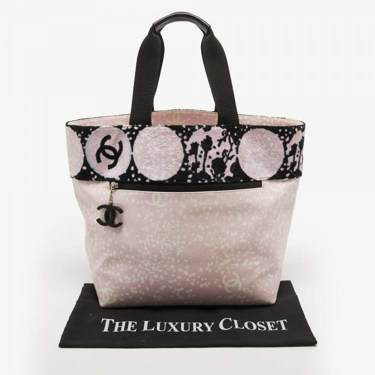Pre Owned Chanel Pink/ Black Terry Cloth Canvas Tote 