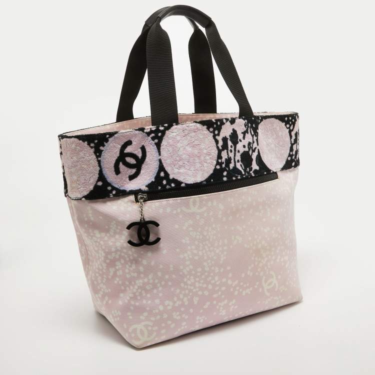 Pre Owned Chanel Pink/ Black Terry Cloth Canvas Tote 
