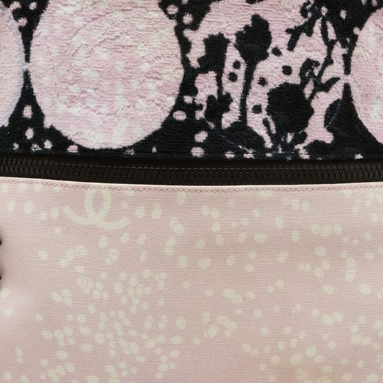 Pre Owned Chanel Pink/ Black Terry Cloth Canvas Tote 