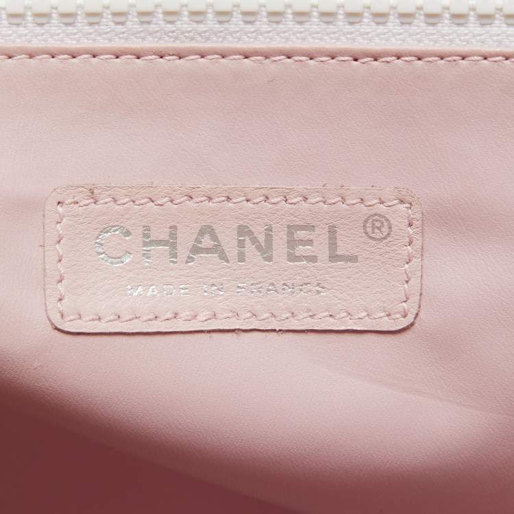 Pre Owned Chanel Pink/ Black Terry Cloth Canvas Tote 